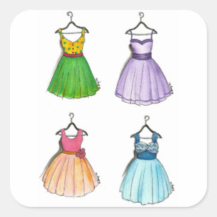  jaar 1950 Prom Dress Retro Dresses Fashionista Vierkante Sticker