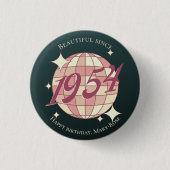  jaar 1954 70e verjaardag zwart roze retro ronde button 3,2 cm (Voorkant)