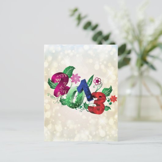 Jaar 2013 3D met florale inserties Briefkaart (Staand voorkant)