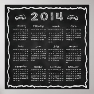Jaar 2014 Schoolbord Kalender Poster