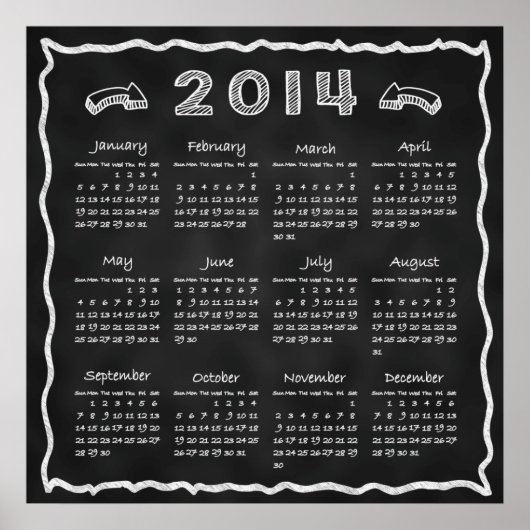 Jaar 2014 Schoolbord Kalender Poster (Voorkant)