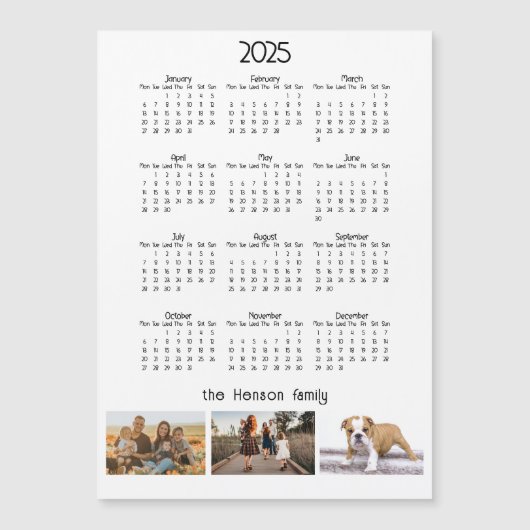 Jaar 2025 Kalender 3 Familie Foto Collage Magneet (Voorkant)