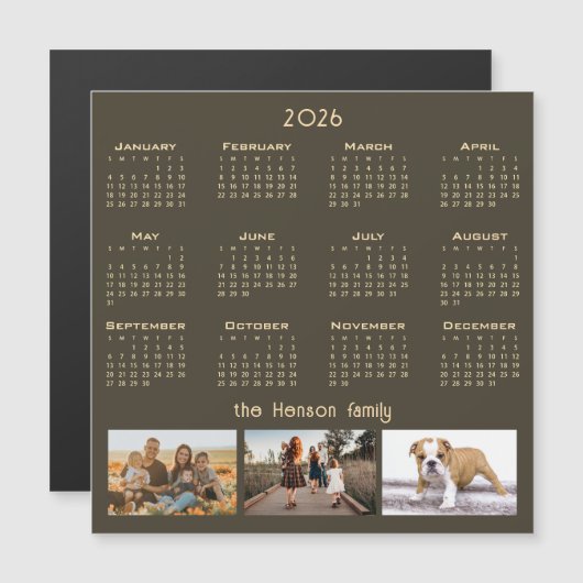 Jaar 2026 Kalender 3 Familie Foto Collage Magneet (Voorkant / Achterkant)