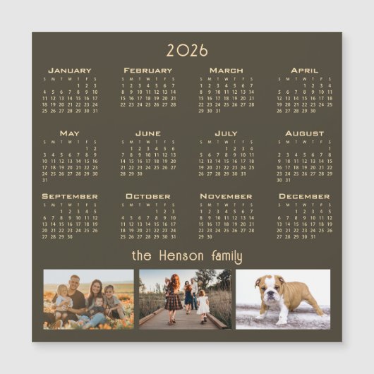 Jaar 2026 Kalender 3 Familie Foto Collage Magneet (Voorkant)