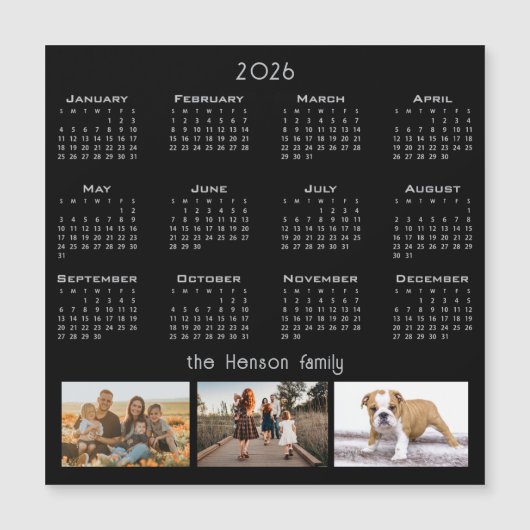 Jaar 2026 Kalender 3 Familie Foto Collage Magneet (Voorkant)