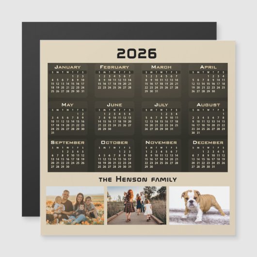 Jaar 2026 Kalender 3 Familiefotocollage (Voorkant / Achterkant)