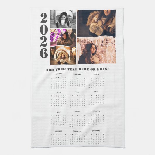 Jaar 2026 Kalender 5 Foto Collage Keuken Handdoek (Verticaal)