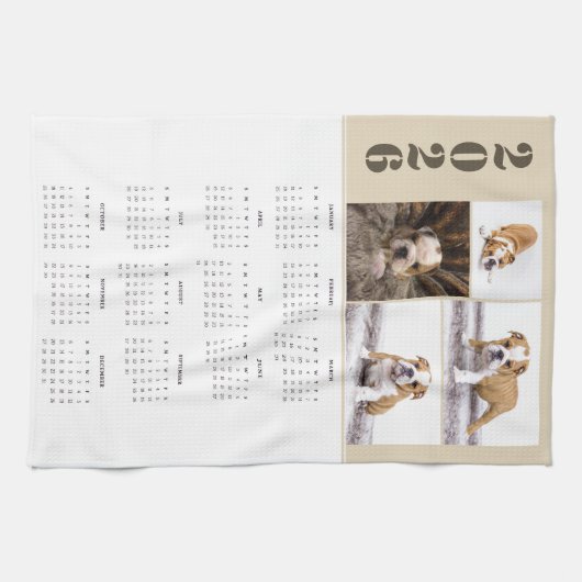 Jaar 2026 Kalender Hond Pet 4 Fotocollage Theedoek (Horizontaal)