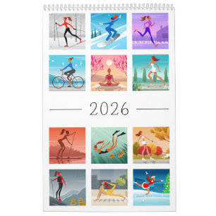 Jaar 2026 Sport Fitness Jonge Vrouw Meisje Kleurri Kalender