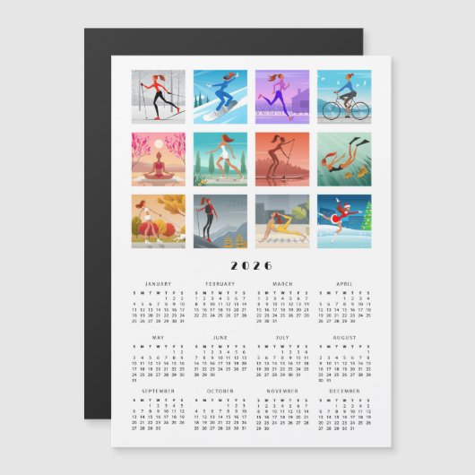 Jaar 2026 Sport Fitness Vrouw Meisje Kalender (Voorkant / Achterkant)