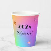 Jaar Cheers Bericht, Gradient Rainbow 8oz of 12oz Papieren Bekers (Voorkant)