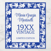  Jaar Chique Blauw Wit Bloemen Verjaardag Wijn Etiket (Enkel label)