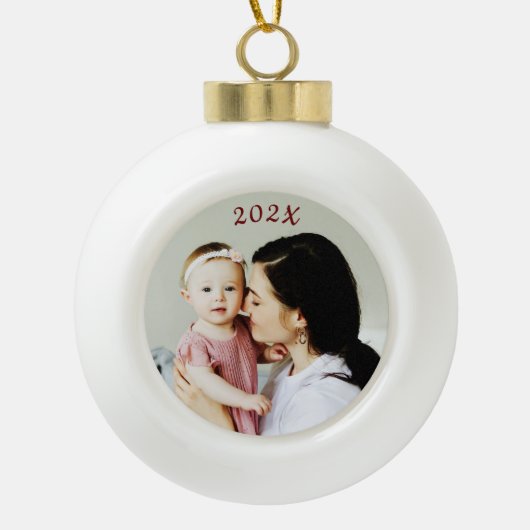 Jaar Datum Foto Gift Keramische Bal Ornament (Voorkant)
