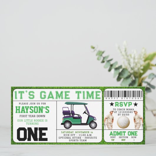 Jaar Down Golf Ticket 1e verjaardag Kaart (Staand voorkant)