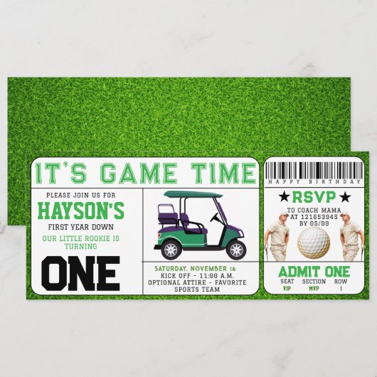 Jaar Down Golf Ticket 1e verjaardag Kaart (Voorkant / Achterkant)