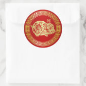  jaar Golden Red Papercut Ronde Sticker (Tas)