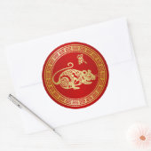 jaar Golden Red Papercut Ronde Sticker (Envelop)