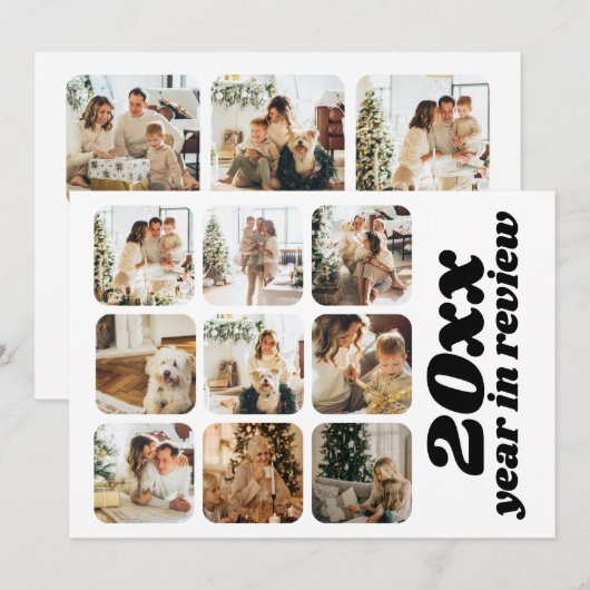 Jaar in de Review 12 Foto en tekst gepersonaliseer Feestdagenkaart (Voorkant / Achterkant)