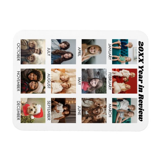 Jaar in de Review - 12 Fotocollage - Kalender Magneet (Horizontaal)