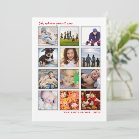 Jaar in de Review 12 Photo Collage Holiday Kaart (Staand voorkant)