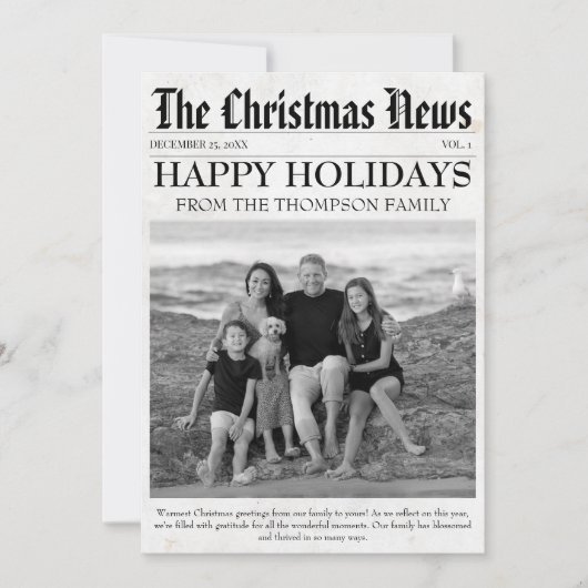 Jaar in de Review Kerstkrant Familiefoto Feestdagenkaart (Voorkant)