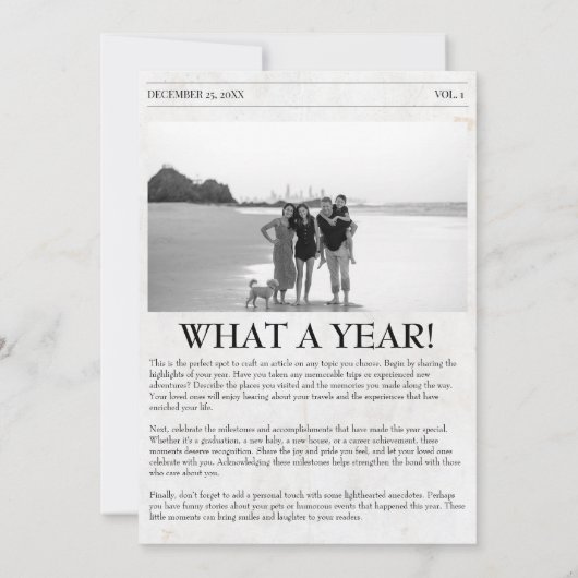 Jaar in de Review Kerstkrant Familiefoto Feestdagenkaart (Achterkant)