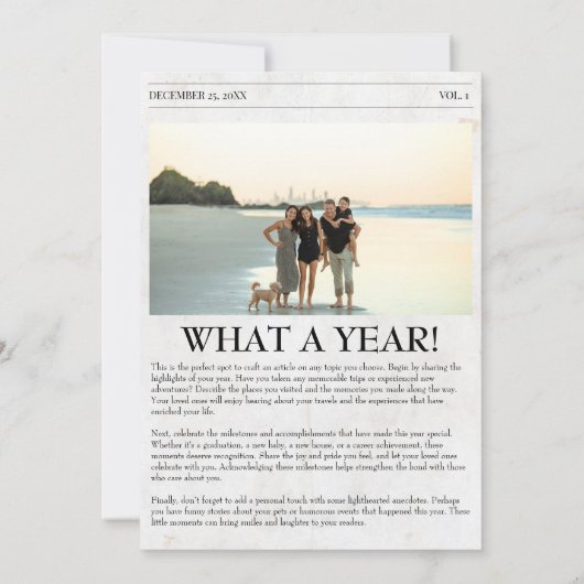 Jaar in de Review Kerstkrant Familiefoto Feestdagenkaart (Achterkant)