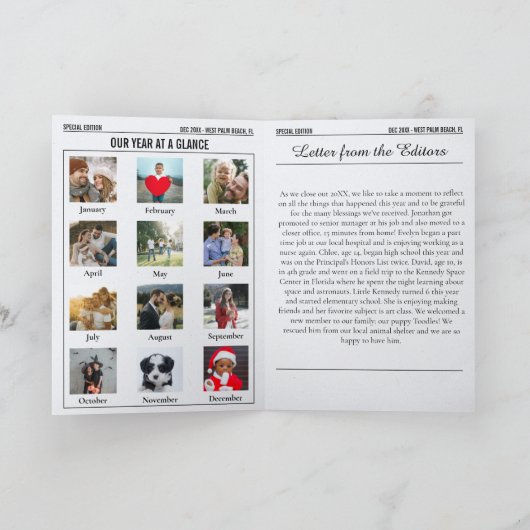 Jaar in de Review Kerstkrant Multi Photo Feestdagen Kaart (Binnen)