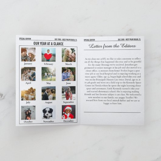 Jaar in de Review Kerstkrant Multi Photo Feestdagen Kaart (Binnen)