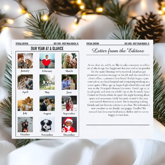 Jaar in de Review Kerstkrant Multi Photo Feestdagen Kaart