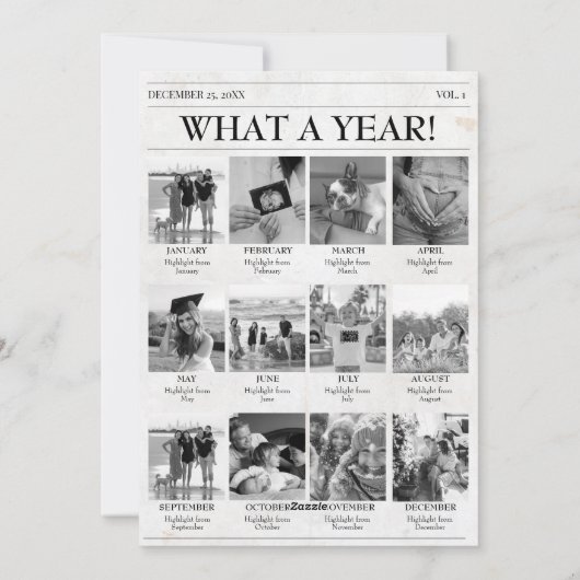 Jaar in de Review krant Kerstmis Familiefoto Feestdagenkaart (Achterkant)