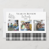 Jaar in de Review Minimalistisch Zwart-wit Plaid Feestdagenkaart (Voorkant)