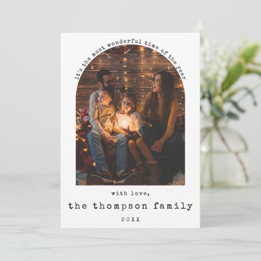 Jaar in de Review Minimalistische foto Christmas C Feestdagenkaart (Staand voorkant)