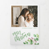 Jaar in de review multi foto groen Vrolijk Kerstfe Drieluik Wenskaart (Cover)