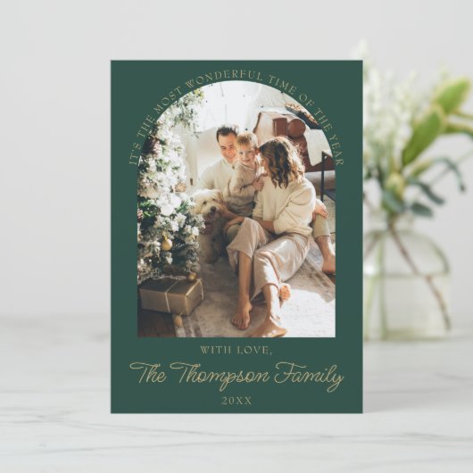 Jaar in de Review Wat een jaar Foto Christmas Coll Feestdagenkaart (Staand voorkant)