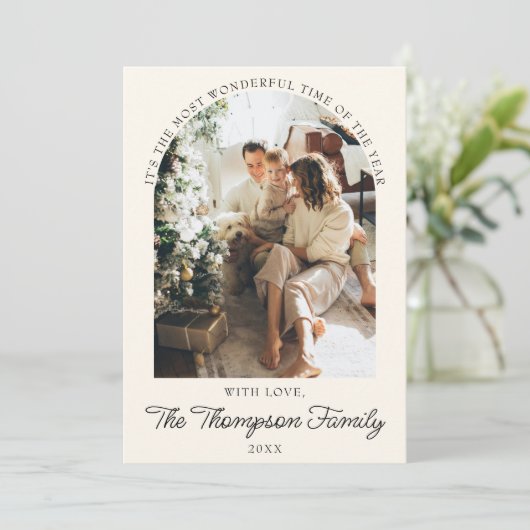 Jaar in de Review Wat een jaar Foto Christmas Coll Feestdagenkaart (Staand voorkant)