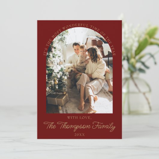 Jaar in de Review Wat een jaar Foto Christmas Coll Feestdagenkaart (Staand voorkant)