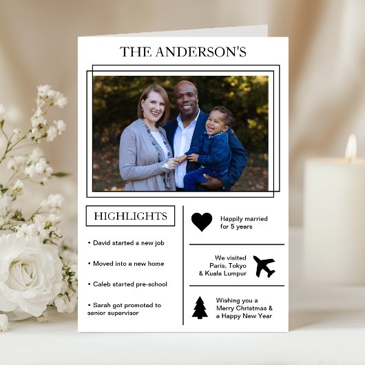 Jaar in de Review | Witte kerst infographic Feestdagen Kaart