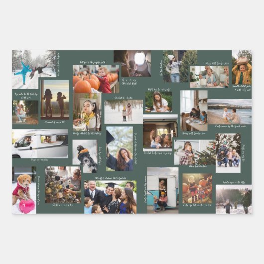 Jaar in Momenten 25 Familiefotocollage & Bijschrif Inpakpapier Vel (Voorkant)