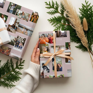 Jaar in Momenten 25 Familiefotocollage & Bijschrif Inpakpapier Vel