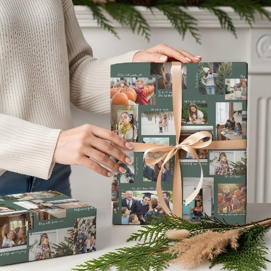 Jaar in Momenten 25 Familiefotocollage & Bijschrif Inpakpapier Vel