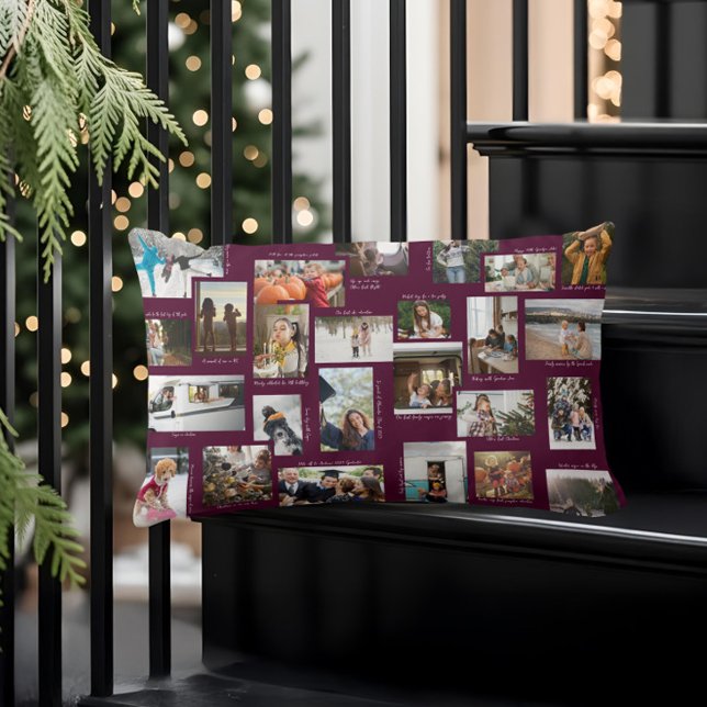 Jaar in Momenten 25 Familiefotocollage & Bijschrif Kussen (Year in Moments 25 Family Photo Collage & Captions Lumbar Pillow)