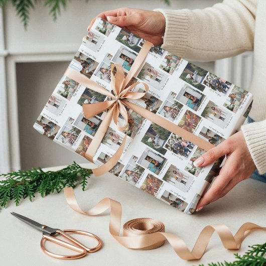 Jaar in Momenten 8 Familiefotocollage & Bijschrift Cadeaupapier