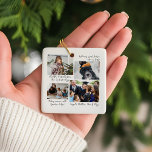 Jaar in Momenten Familie Fotocollage & Bijschrifte Keramisch Ornament<br><div class="desc">Vier het verhaal van je jaar met ons Year in Moments Family Photo Collage & Captions Ornament. De voorkant heeft een moderne collage-indeling met vier foto's, compleet met gepersonaliseerde bijschriften voor elk moment - perfect voor het benadrukken van vakanties, mijlpalen en dagelijkse geneugten. Op de achterkant is een volledige foto...</div>