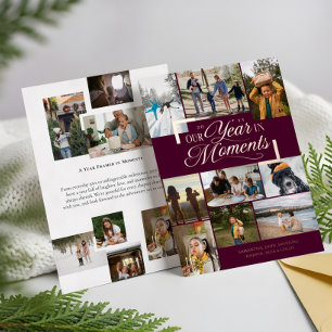 Jaar in Momenten Familie Fotocollage Kerstmis Folie Feestdagenkaart