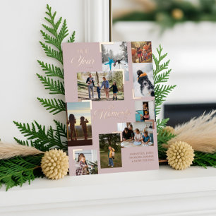 Jaar in Momenten Familie Fotocollage Kerstmis Folie Feestdagenkaart