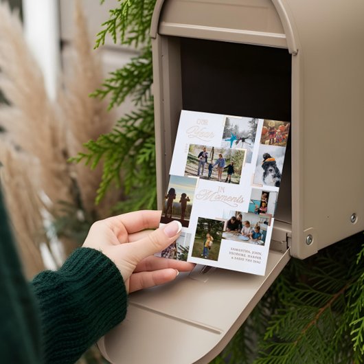 Jaar in Momenten Familie Fotocollage Kerstmis Folie Feestdagenkaart
