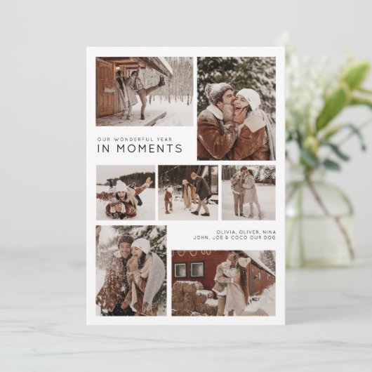 Jaar in momenten Familiefoto collage Kerstmis Feestdagenkaart (Staand voorkant)