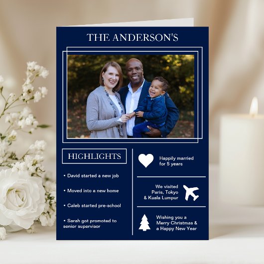 Jaar in Review | Blauwe kerstinfografisch Feestdagen Kaart