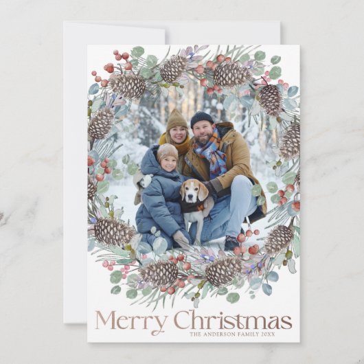 Jaar in Review Botanische krans Kerst Feestdagenkaart (Voorkant)